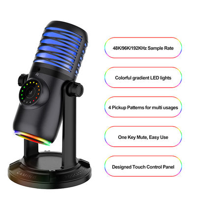 Ρέοντας Mic USB συμπυκνωτών Podcast RGB μικρόφωνο τυχερού παιχνιδιού για το PC PS4 PS5 lap-top