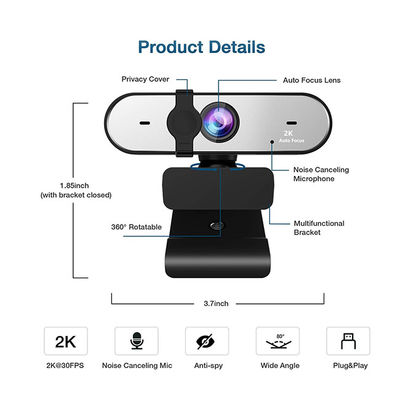 πλήρες HD Webcam 1080P 60FPS USB PC Webcam 2K Autofocus με το διπλό μικρόφωνο